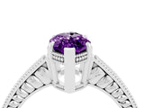 White gold Marquise Cut Amethyst Ring with Milgrain Pavé Band and Four-Prong Setting_16