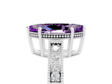 White gold Marquise Cut Amethyst Ring with Milgrain Pavé Band and Four-Prong Setting_17