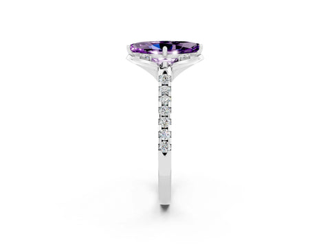 White gold Marquise Cut Amethyst Ring with Pavé Band and Floral Prong Setting_2