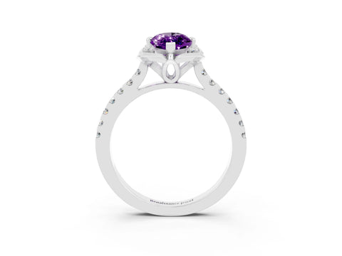 White gold Marquise Cut Amethyst Ring with Pavé Band and Floral Prong Setting_3
