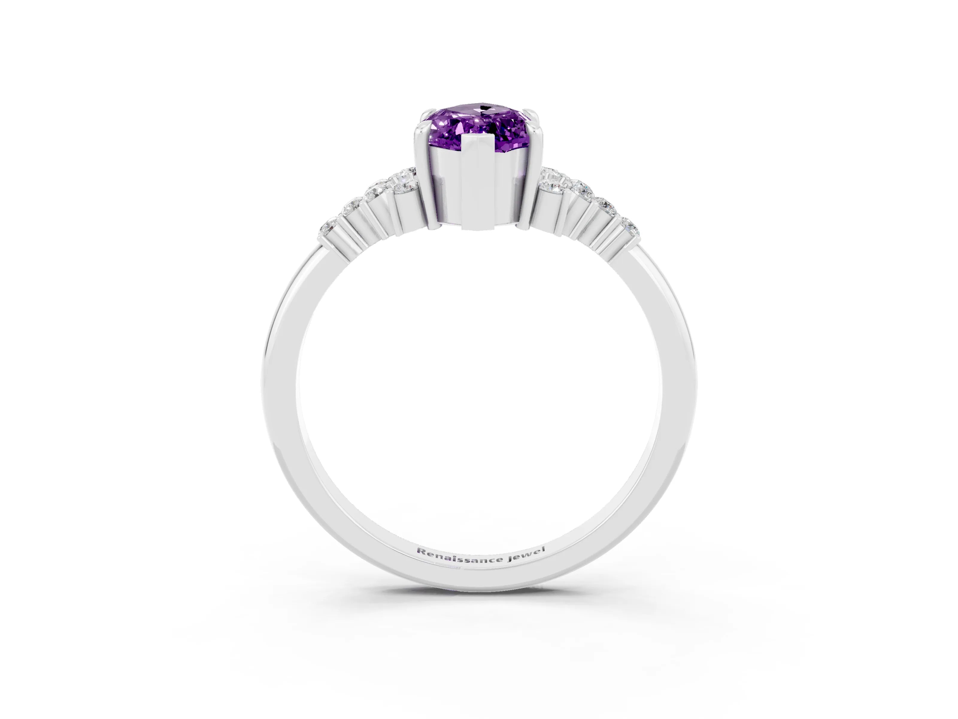 White gold Marquise Cut Amethyst Ring with Side Stones and Four-Prong Setting_39