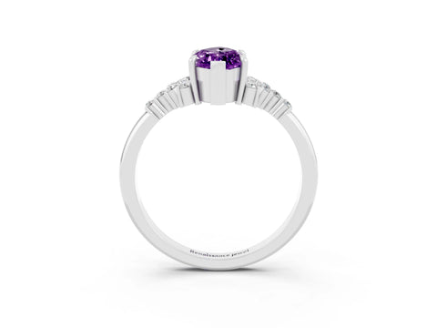 White gold Marquise Cut Amethyst Ring with Side Stones and Four-Prong Setting_39