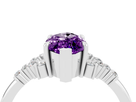 White gold Marquise Cut Amethyst Ring with Side Stones and Four-Prong Setting_40