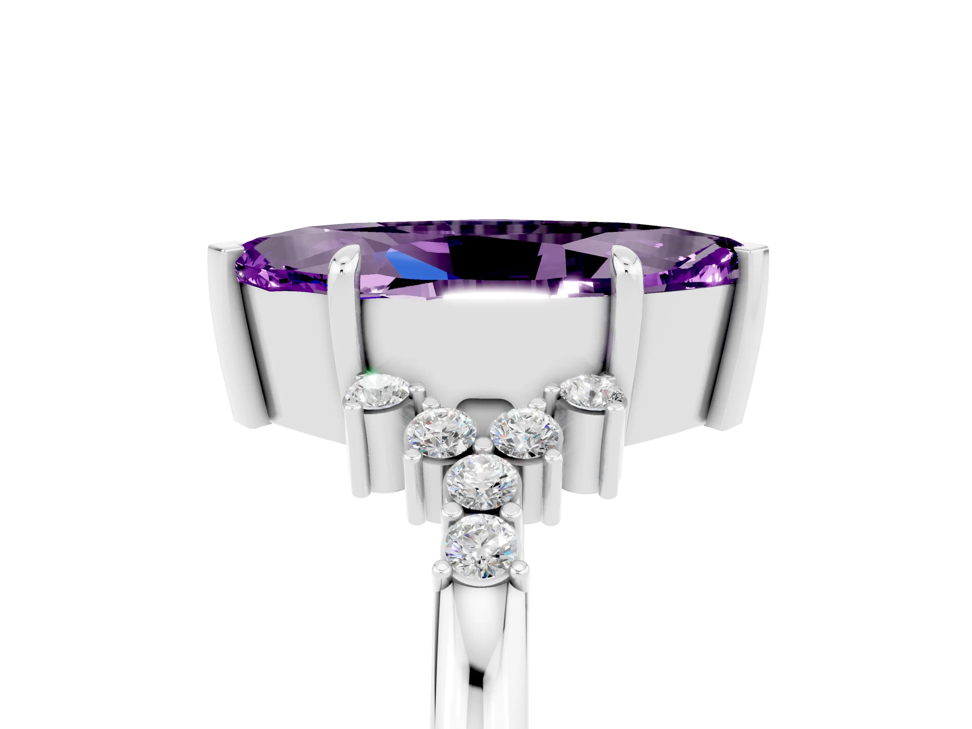 White gold Marquise Cut Amethyst Ring with Side Stones and Four-Prong Setting_41