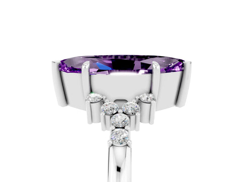 White gold Marquise Cut Amethyst Ring with Side Stones and Four-Prong Setting_41