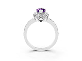 White gold Marquise Cut Amethyst Scalloped Halo Engagement Ring with Round Shared Prong Band_39