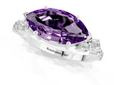 White gold Marquise Cut Amethyst Scattered Round Accent Ring with Prong Setting_25