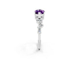 White gold Marquise Cut Amethyst Scattered Round Accent Ring with Prong Setting_26