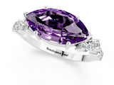White gold Marquise Cut Amethyst Scattered Round Accent Ring with Prong Setting_37