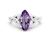 White gold Marquise Cut Amethyst Solitaire Celtic Knot Ring with Four-Prong Setting_12