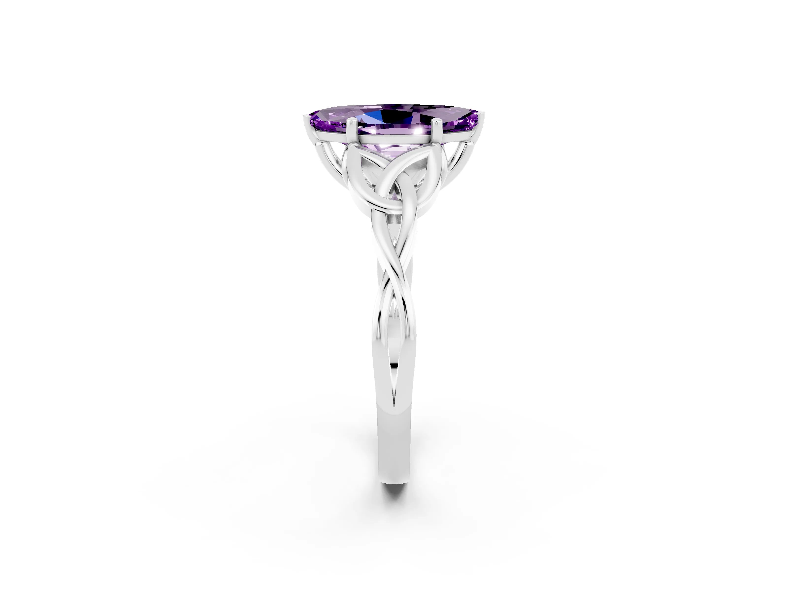 White gold Marquise Cut Amethyst Solitaire Celtic Knot Ring with Four-Prong Setting_14