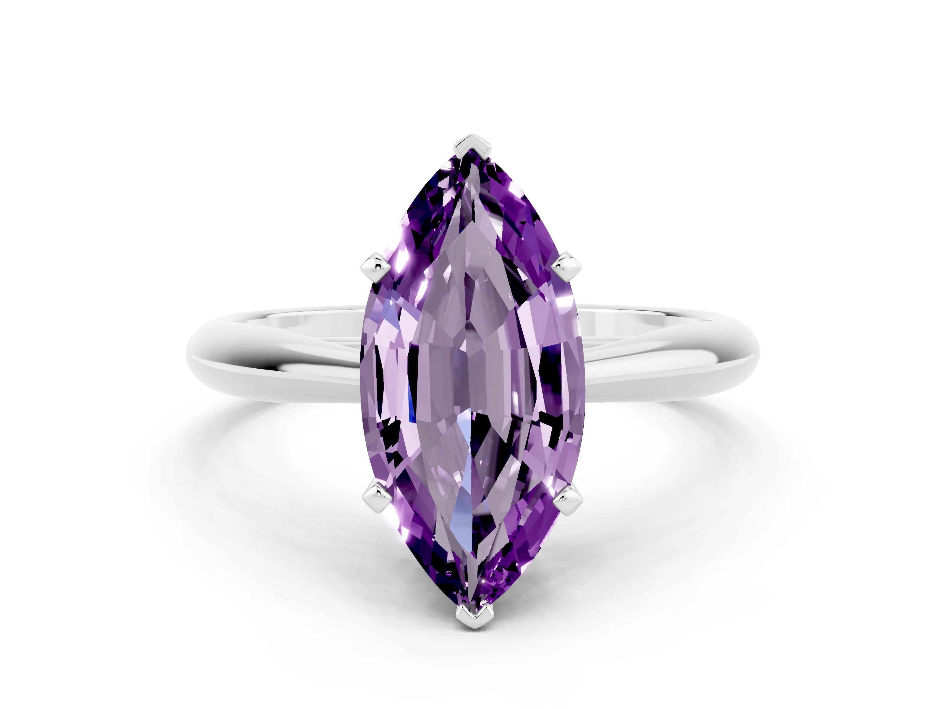 White gold Marquise Cut Amethyst Solitaire Engagement Ring with Cathedral Setting and Four-Prong Mount_12