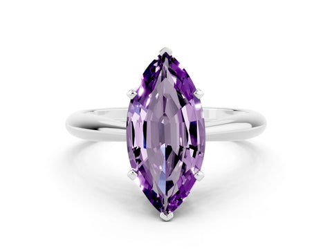 White gold Marquise Cut Amethyst Solitaire Engagement Ring with Cathedral Setting and Four-Prong Mount_12
