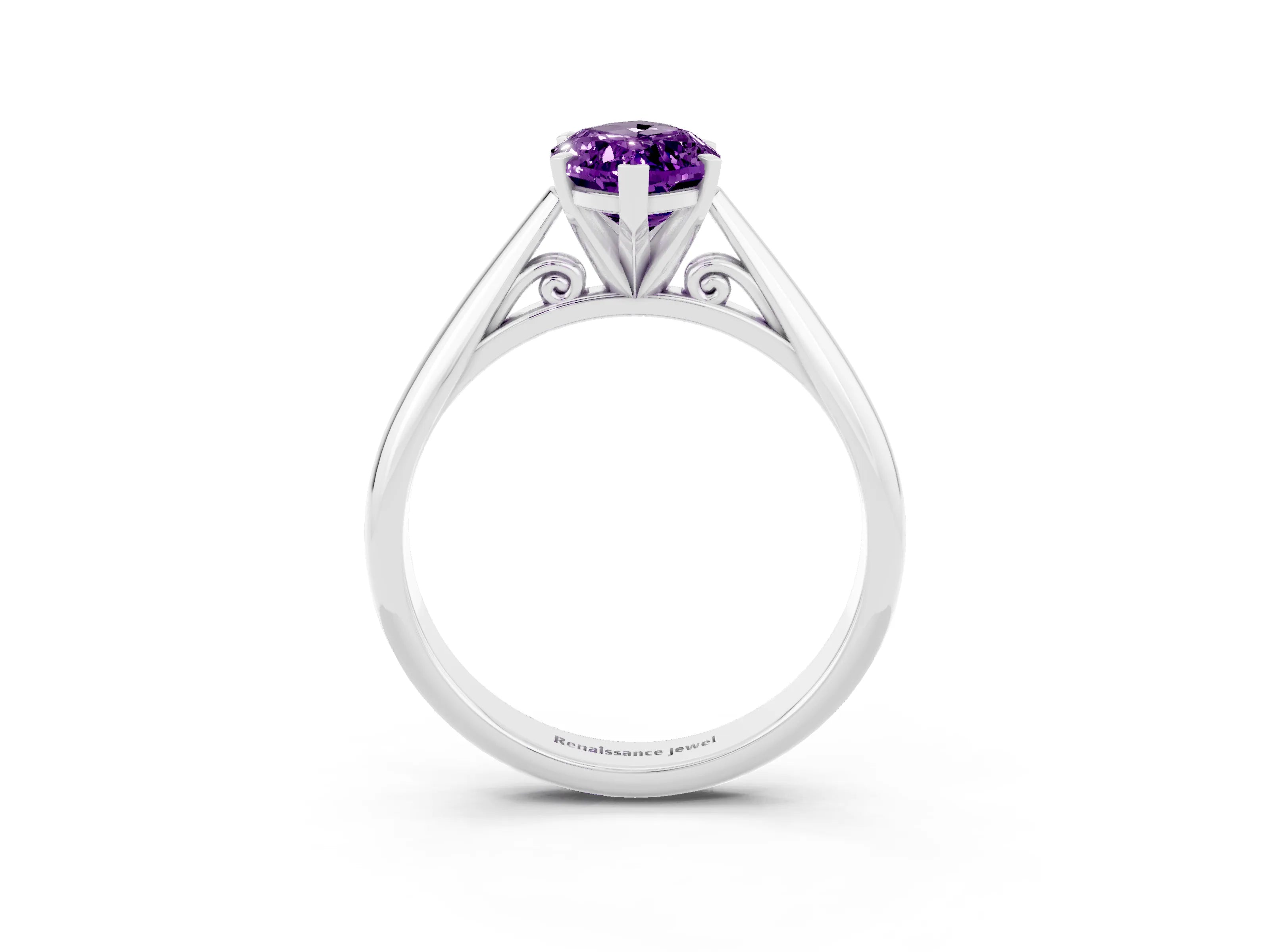 White gold Marquise Cut Amethyst Solitaire Engagement Ring with Cathedral Setting and Four-Prong Mount_15