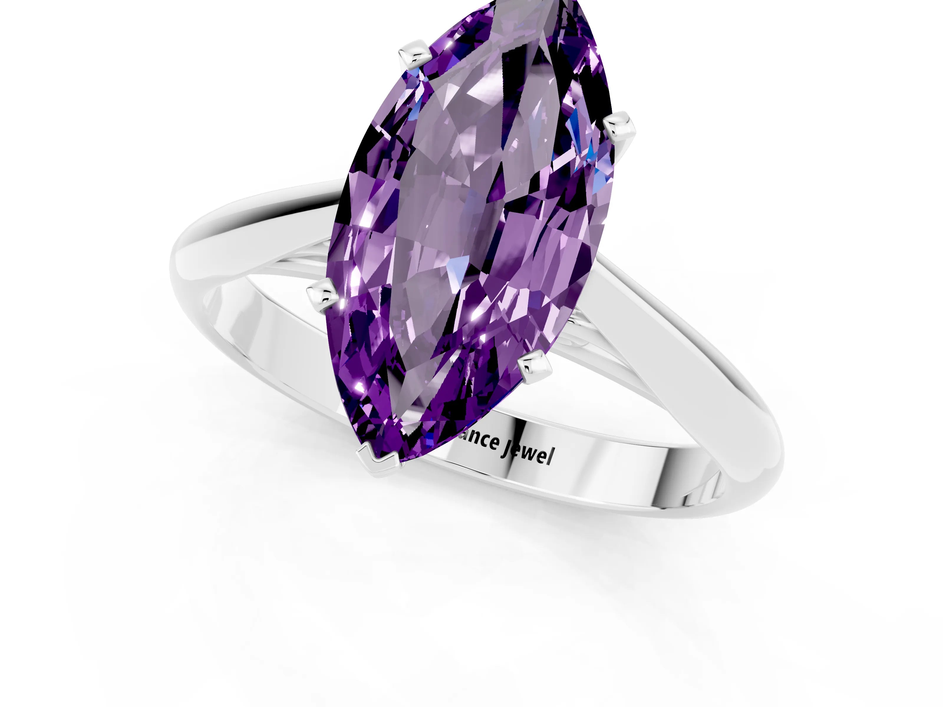 White gold Marquise Cut Amethyst Solitaire Engagement Ring with Cathedral Setting and Four-Prong Mount_25