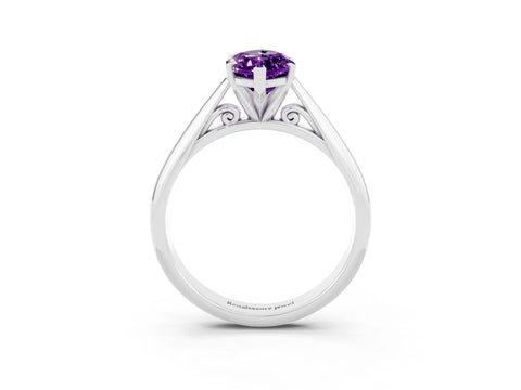 White gold Marquise Cut Amethyst Solitaire Engagement Ring with Cathedral Setting and Four-Prong Mount_27
