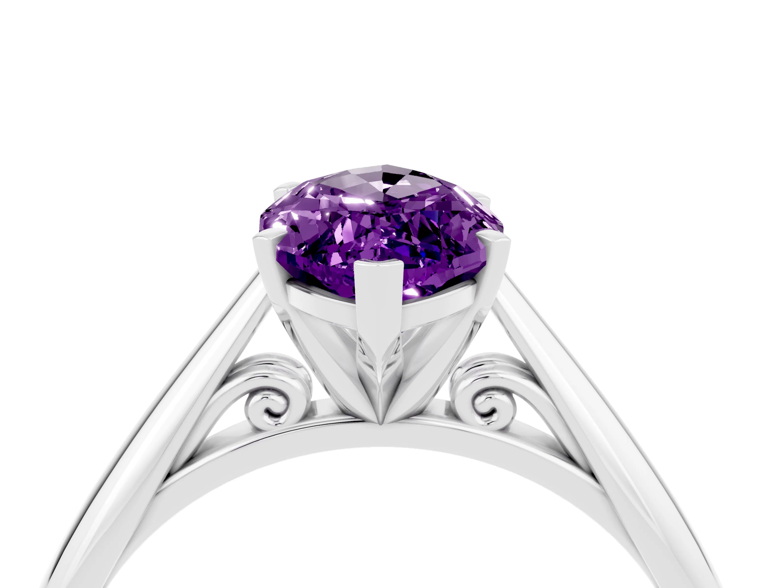 White gold Marquise Cut Amethyst Solitaire Engagement Ring with Cathedral Setting and Four-Prong Mount_28