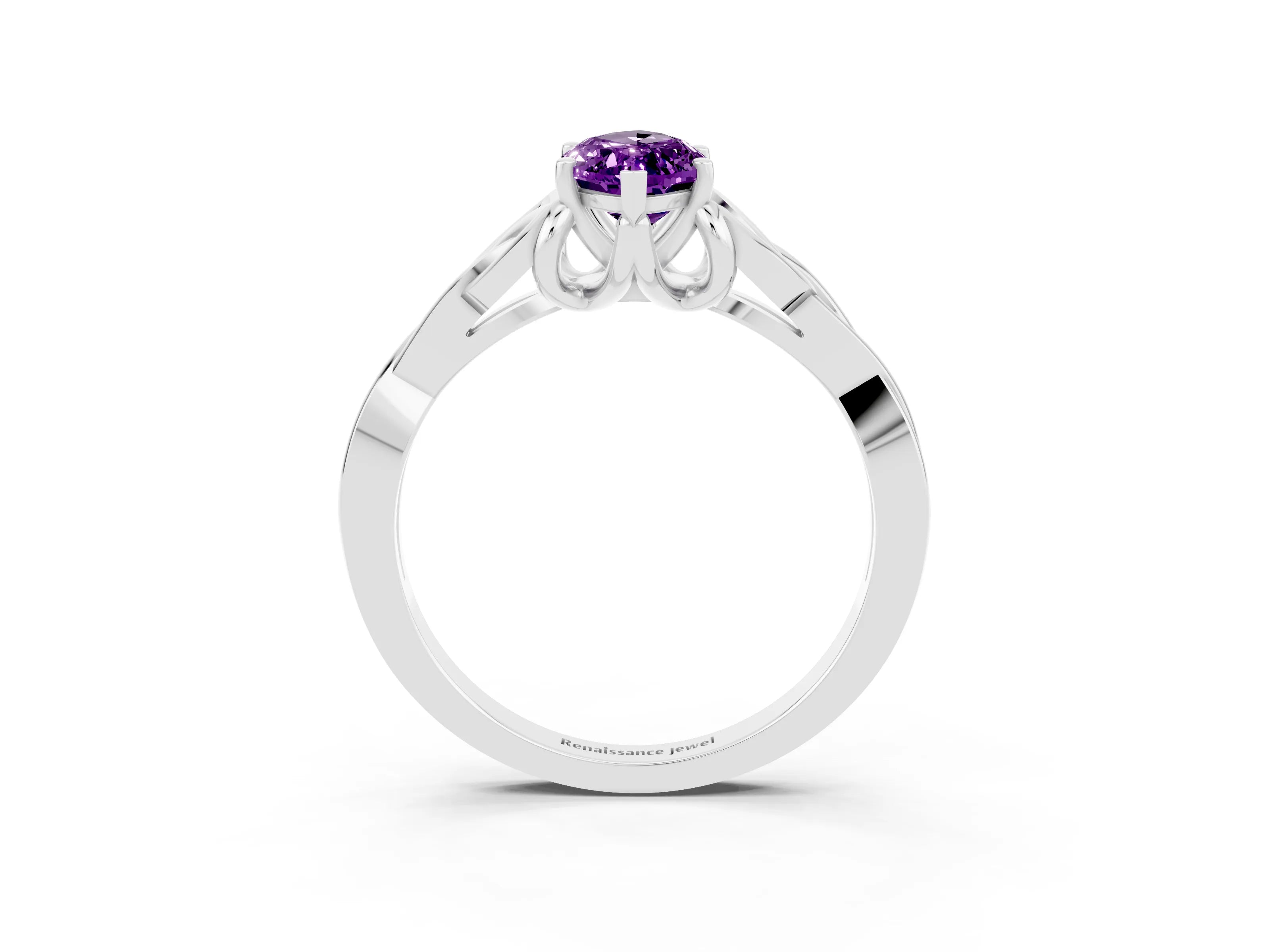 White gold Marquise Cut Amethyst Solitaire Engagement Ring with Celtic Knot Band and Four-Prong Setting_3