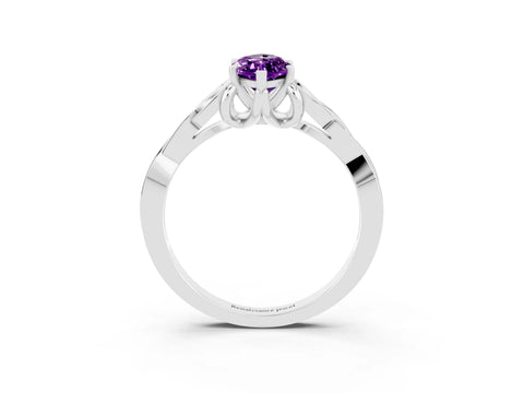 White gold Marquise Cut Amethyst Solitaire Engagement Ring with Celtic Knot Band and Four-Prong Setting_3