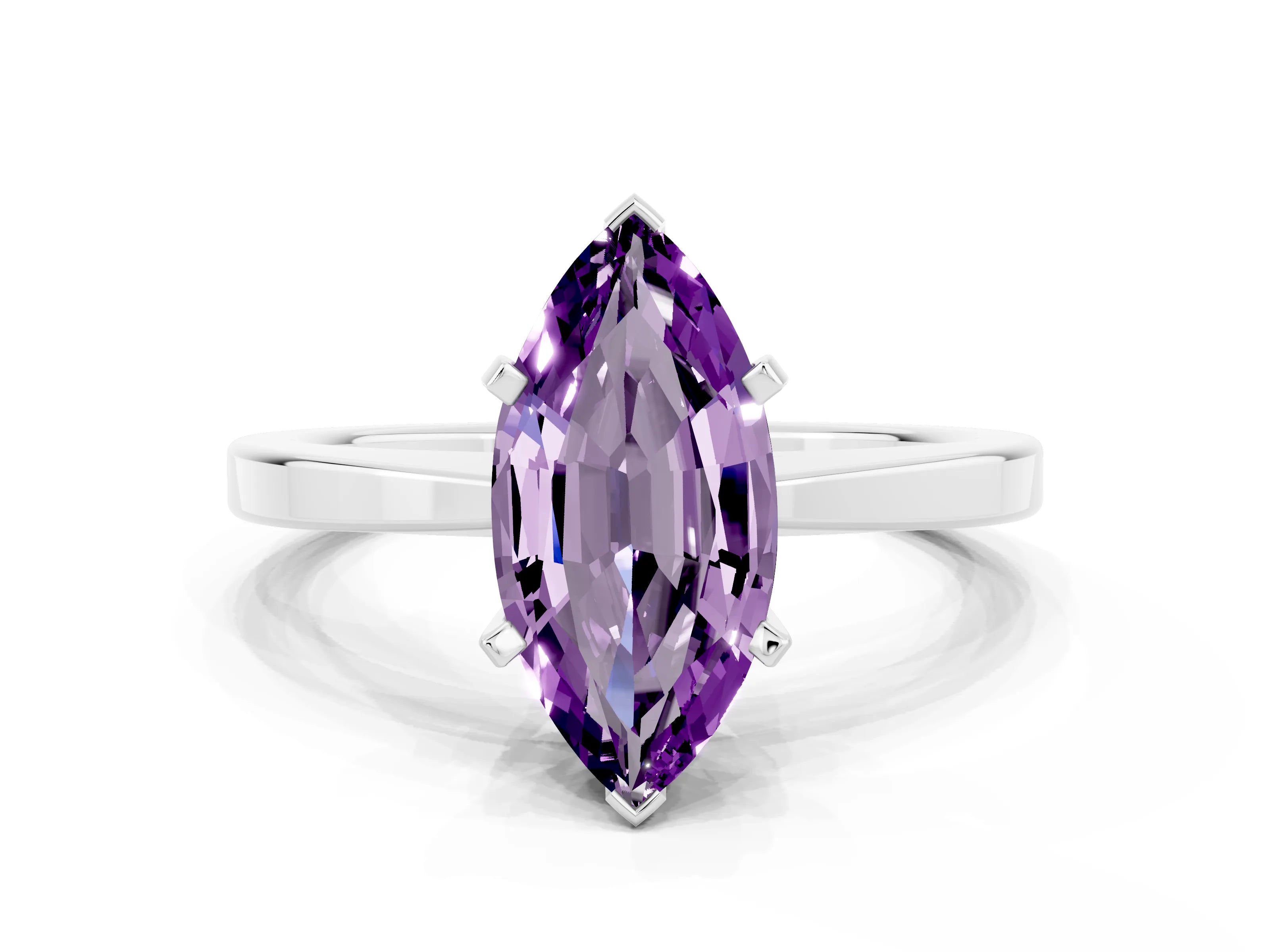 White gold Marquise Cut Amethyst Solitaire Engagement Ring with Classic Band and Four-Prong Setting_24