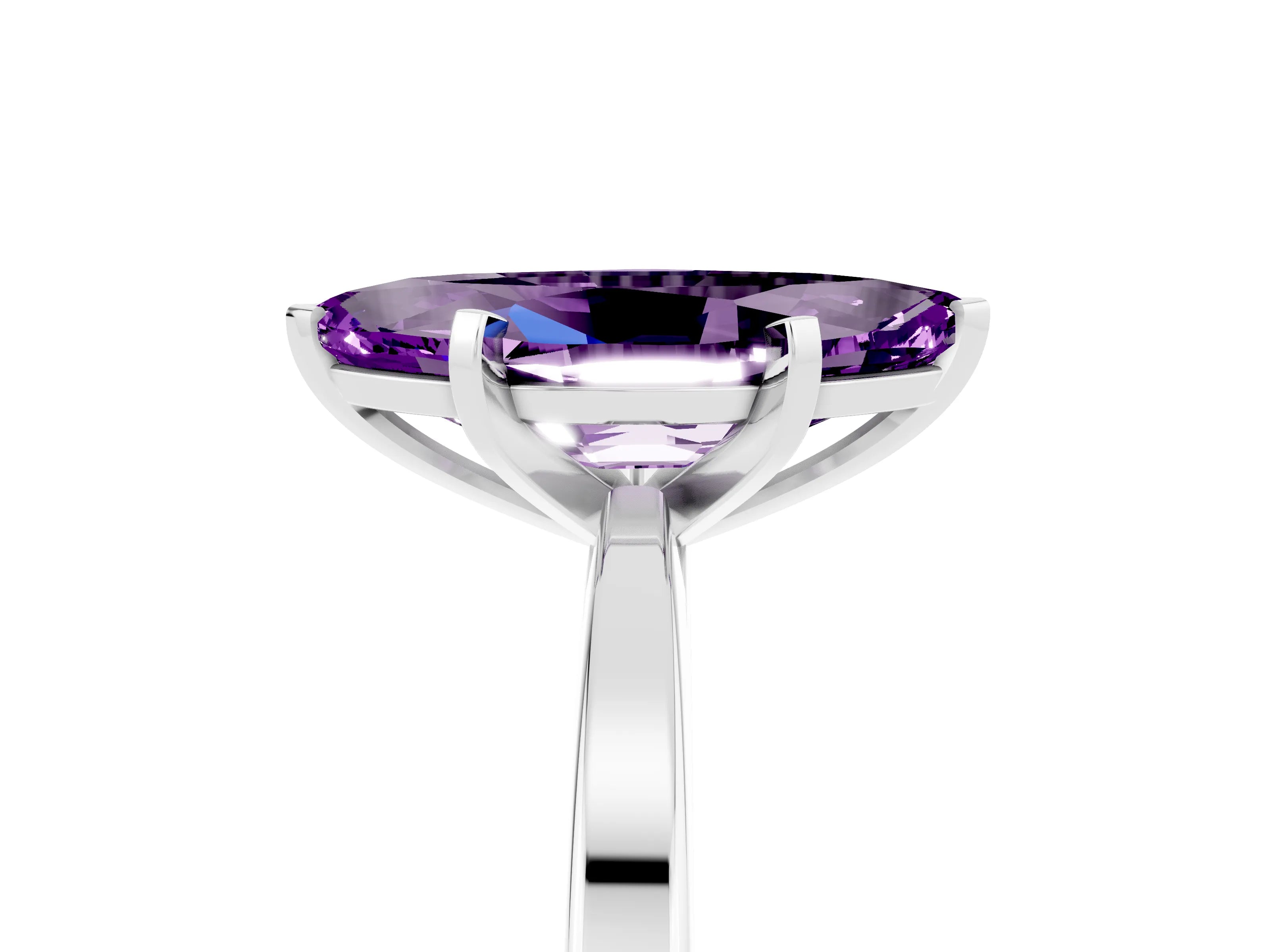White gold Marquise Cut Amethyst Solitaire Engagement Ring with Classic Band and Four-Prong Setting_29