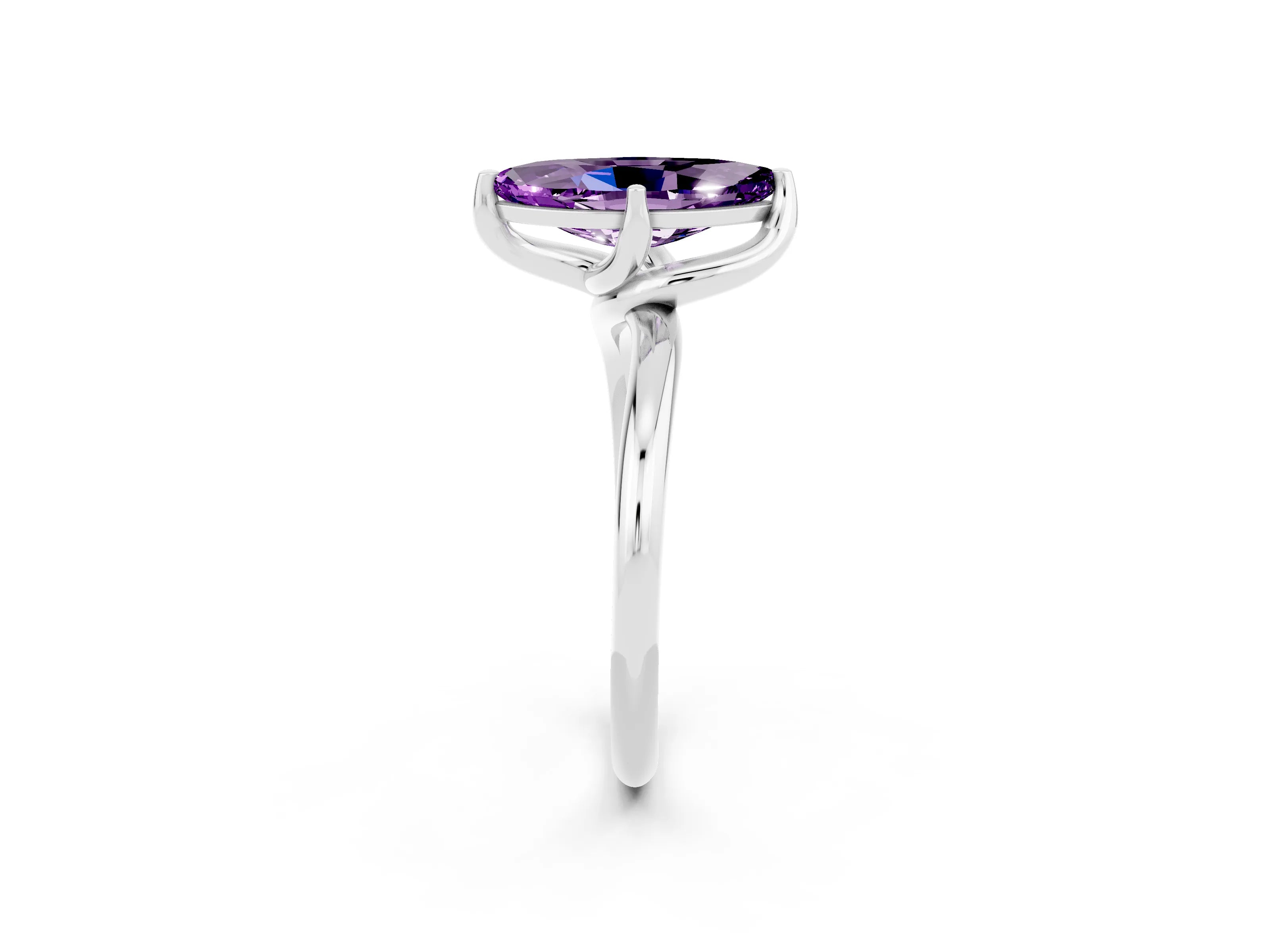 White gold Marquise Cut Amethyst Solitaire Engagement Ring with Four-Prong Setting and Classic Band_38