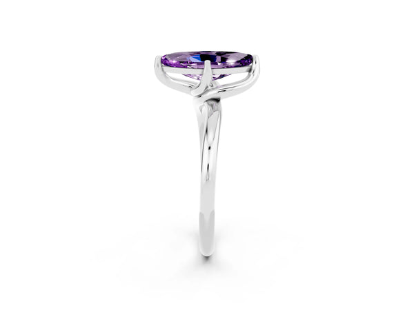 White gold Marquise Cut Amethyst Solitaire Engagement Ring with Four-Prong Setting and Classic Band