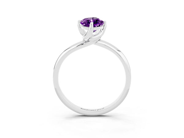 Platinum Marquise Cut Amethyst Solitaire Engagement Ring with Four-Prong Setting and Classic Band