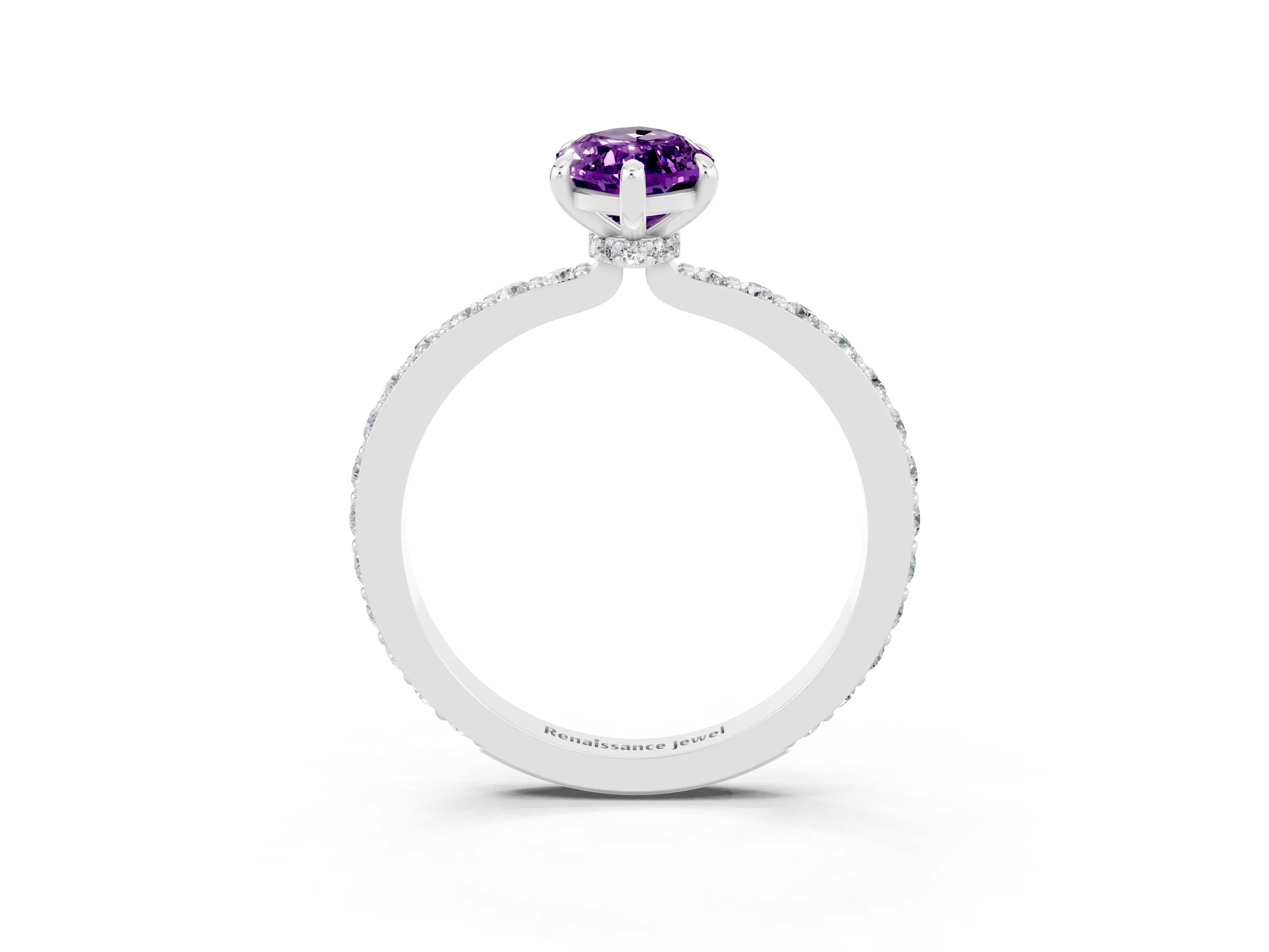 White gold Marquise Cut Amethyst Solitaire Engagement Ring with Pavé Band and Four-Prong Setting_3