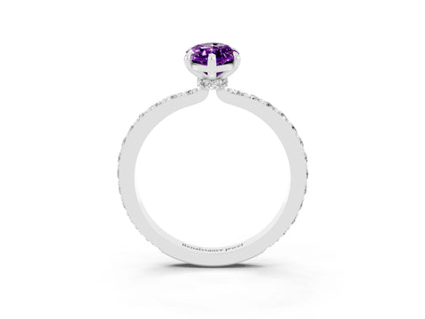 White gold Marquise Cut Amethyst Solitaire Engagement Ring with Pavé Band and Four-Prong Setting_3