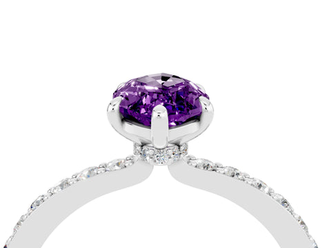 White gold Marquise Cut Amethyst Solitaire Engagement Ring with Pavé Band and Four-Prong Setting_4