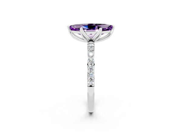 White gold Marquise Cut Amethyst Solitaire Engagement Ring with Round  Pavé Band and Prong Setting
