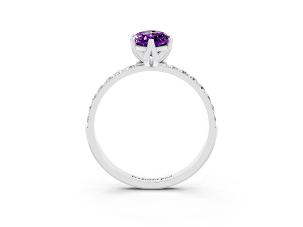 White gold Marquise Cut Amethyst Solitaire Engagement Ring with Round  Pavé Band and Prong Setting