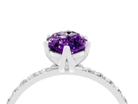 White gold Marquise Cut Amethyst Solitaire Engagement Ring with Pavé Band and Prong Setting_4