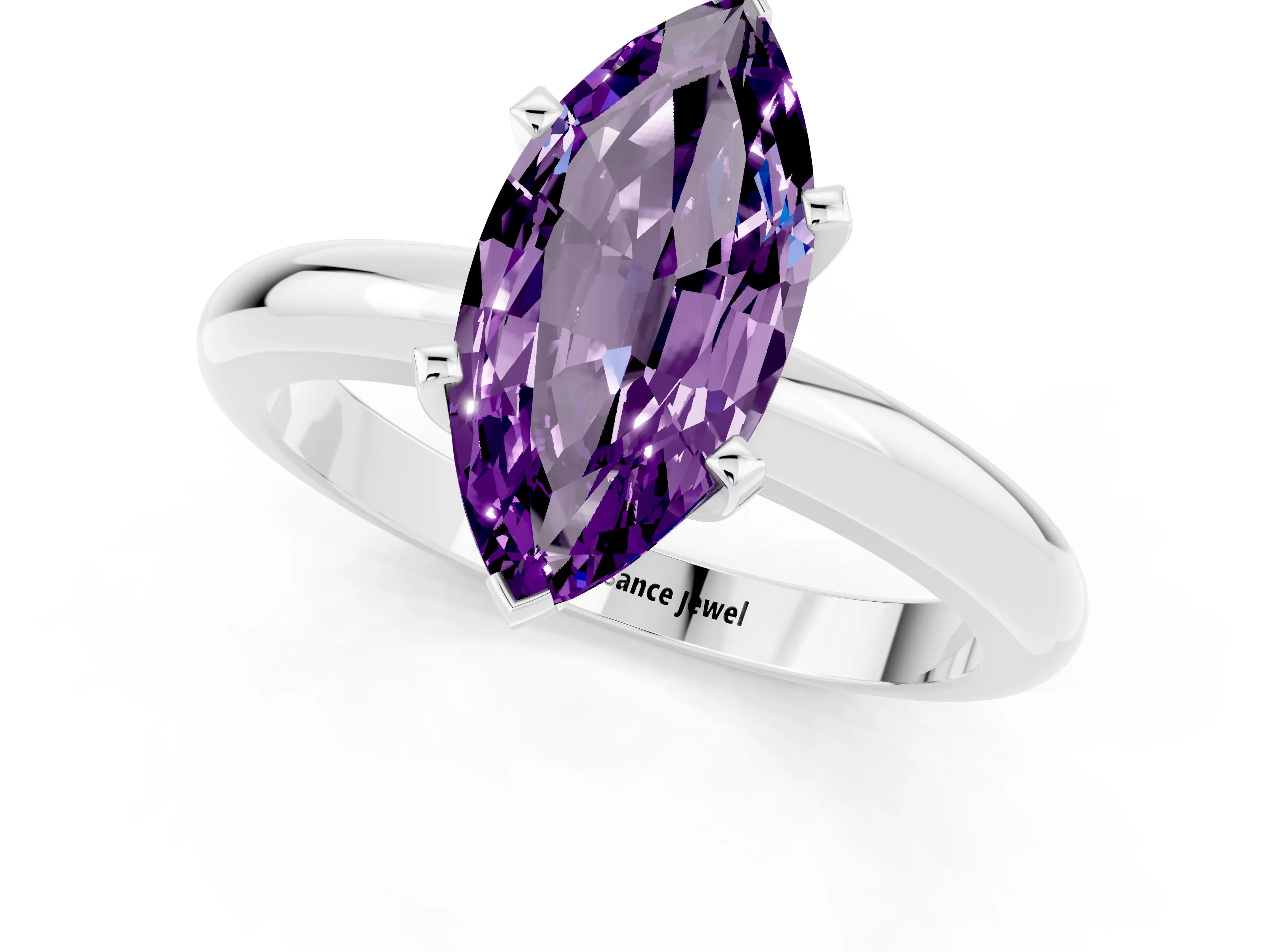 White gold Marquise Cut Amethyst Solitaire Engagement Ring with Round Band and Four-Prong Setting_1