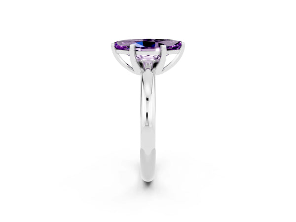White gold Marquise Cut Amethyst Solitaire Engagement Ring with Round Band and Four-Prong Setting