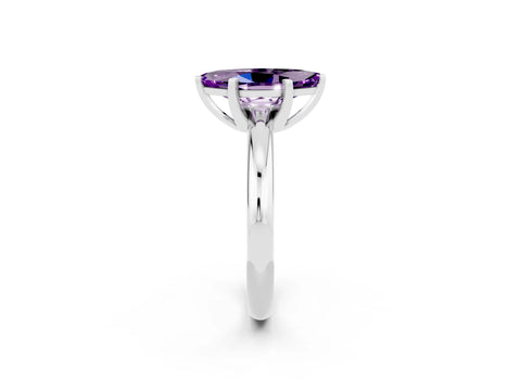 White gold Marquise Cut Amethyst Solitaire Engagement Ring with Round Band and Four-Prong Setting_2