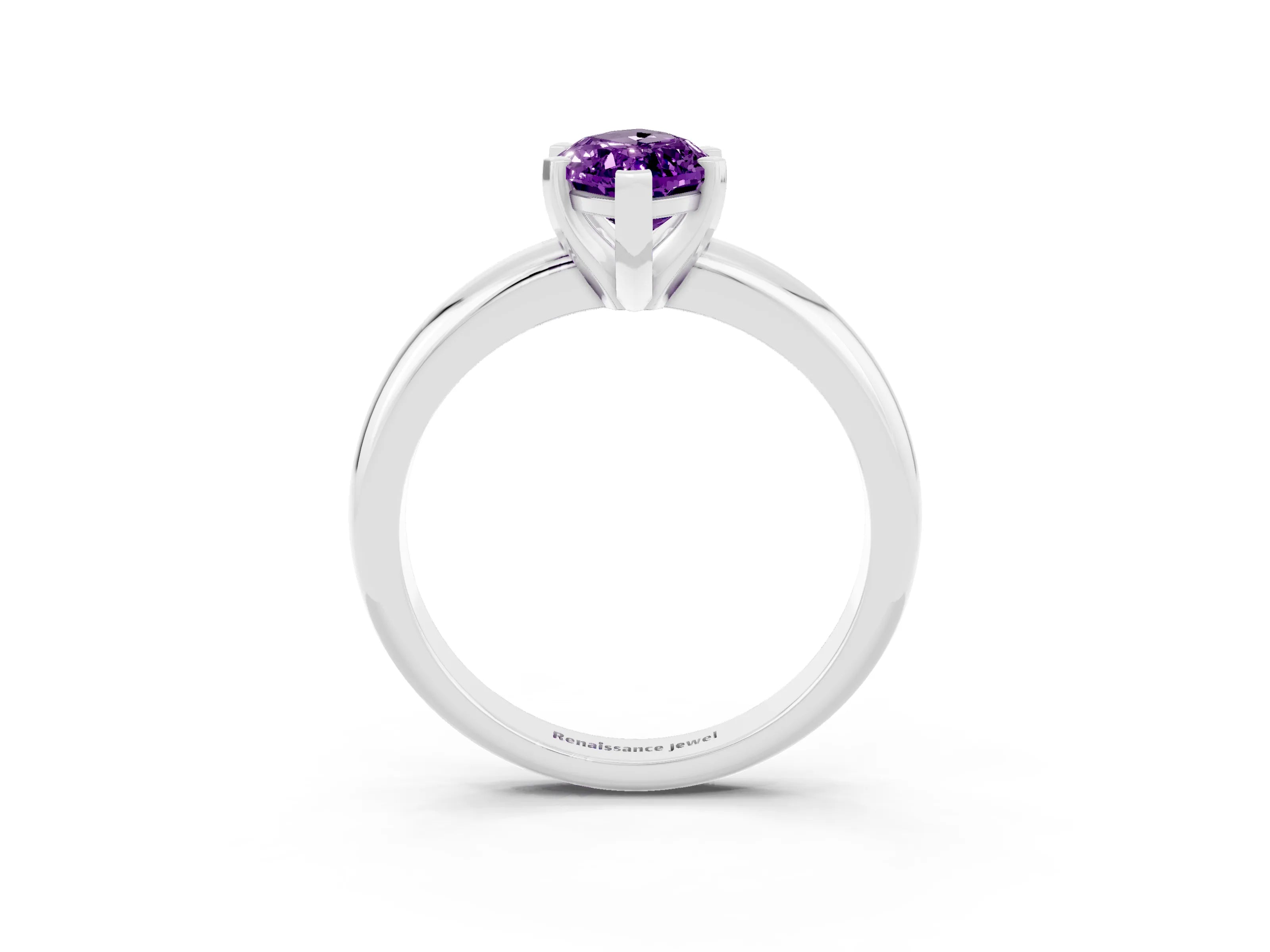 White gold Marquise Cut Amethyst Solitaire Engagement Ring with Round Band and Four-Prong Setting_3