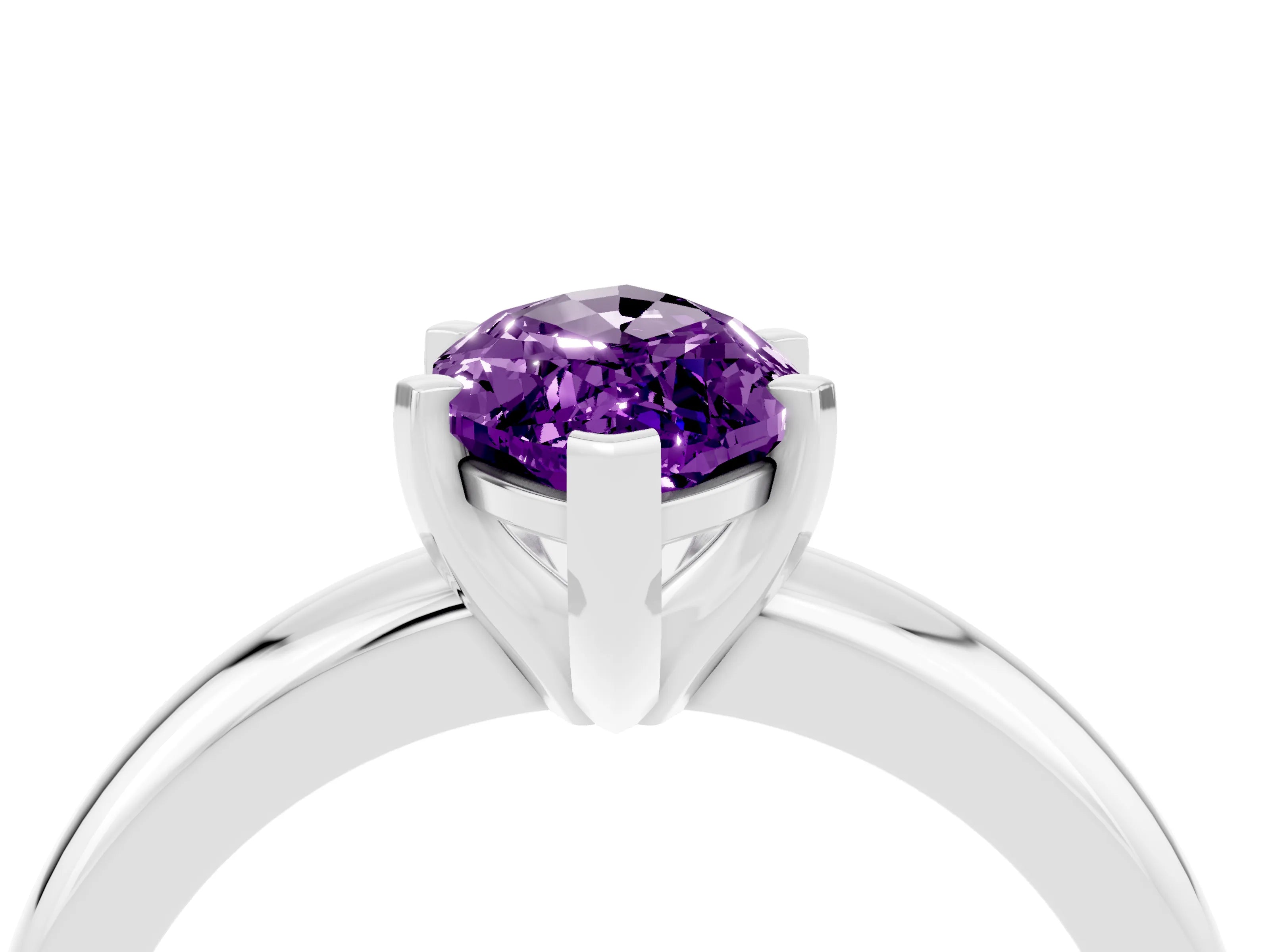 White gold Marquise Cut Amethyst Solitaire Engagement Ring with Round Band and Four-Prong Setting_4