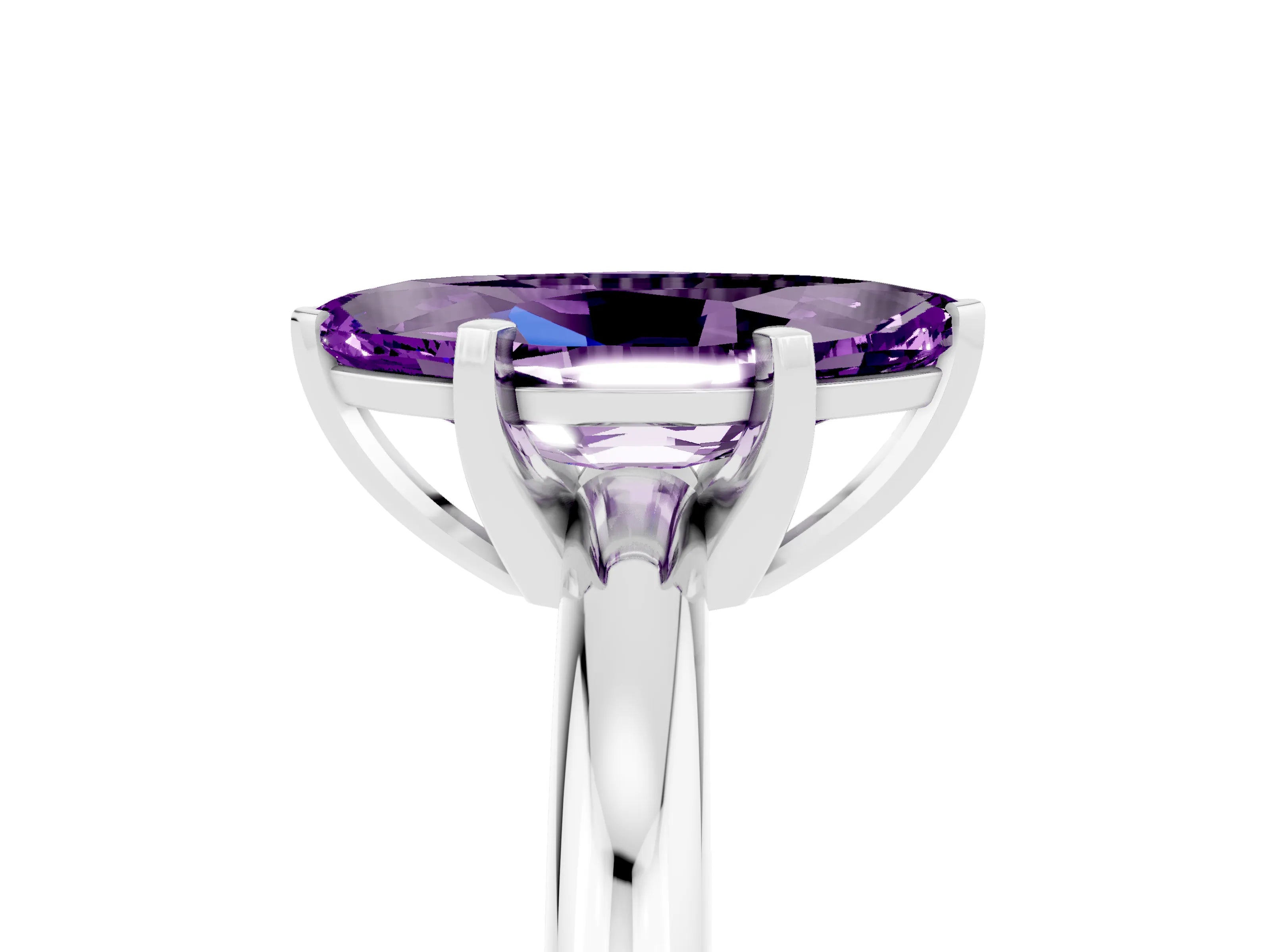 White gold Marquise Cut Amethyst Solitaire Engagement Ring with Round Band and Four-Prong Setting_5