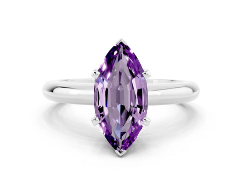 White gold Marquise Cut Amethyst Solitaire Engagement Ring with Round Band and Four-Prong Setting