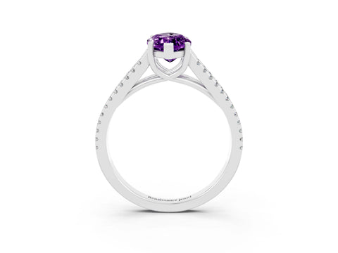 White gold Marquise Cut Amethyst Solitaire Engagement Ring with Split Shank Pavé Band_3