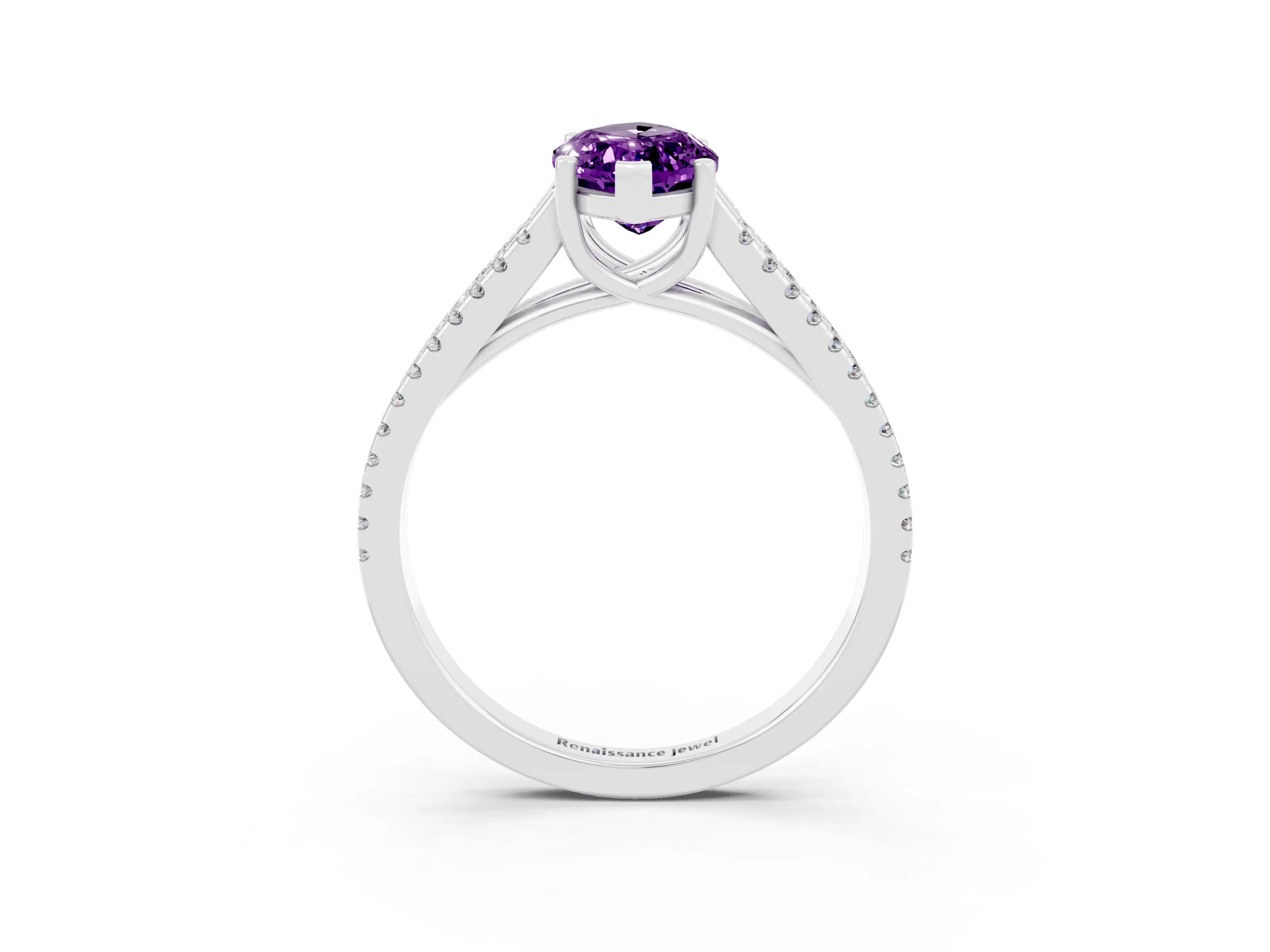 White gold Marquise Cut Amethyst Solitaire Engagement Ring with Split Shank Pavé Band_3