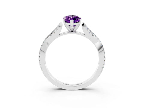 White gold Marquise Cut Amethyst Solitaire Engagement Ring with Twisted Pavé Band and Four-Prong Setting_3