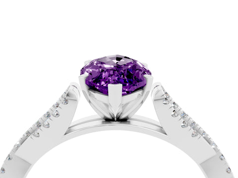White gold Marquise Cut Amethyst Solitaire Engagement Ring with Twisted Pavé Band and Four-Prong Setting_4