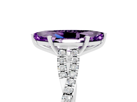White gold Marquise Cut Amethyst Solitaire Engagement Ring with Twisted Pavé Band and Four-Prong Setting_5