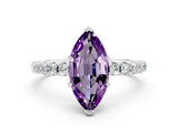 White gold Marquise Cut Amethyst Solitaire Pavé Band with Four-Prong Setting
