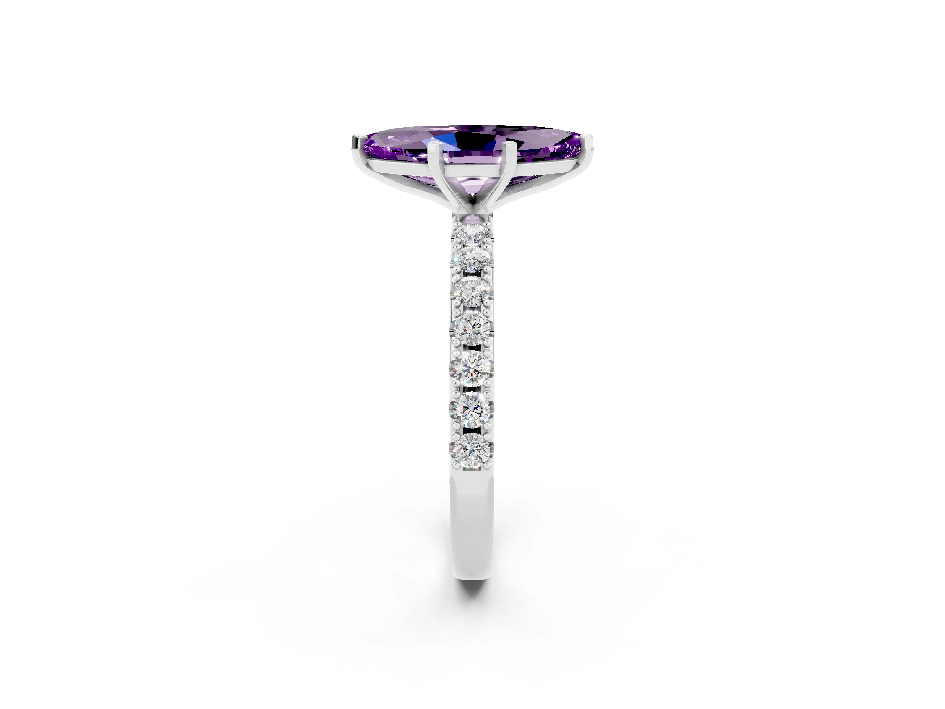 White gold Marquise Cut Amethyst Solitaire Pavé Band with Four-Prong Setting_2