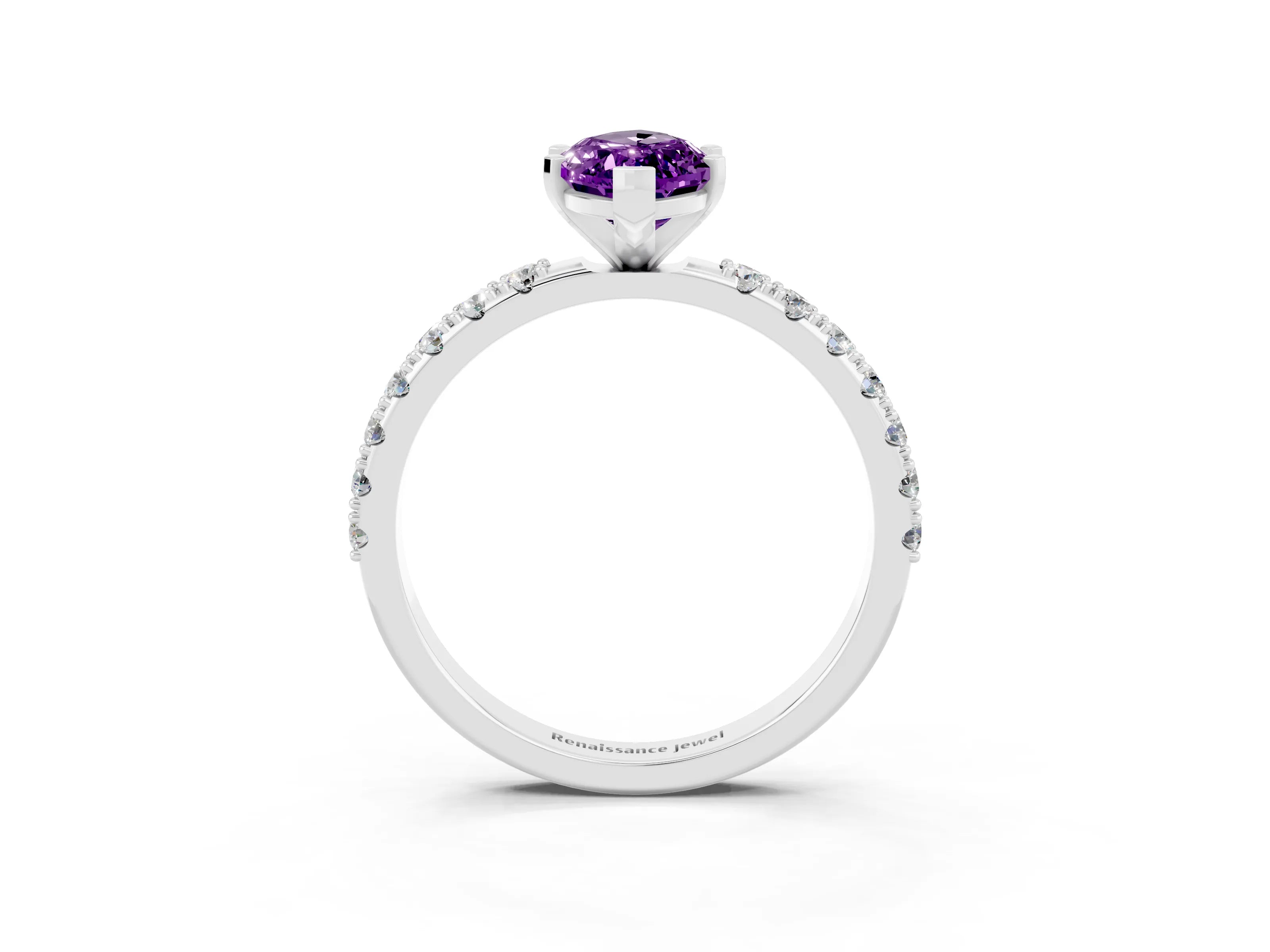 White gold Marquise Cut Amethyst Solitaire Pavé Band with Four-Prong Setting_3