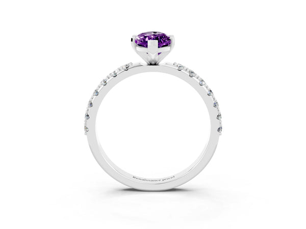 Silver Marquise Cut Amethyst Solitaire Pavé Band with Four-Prong Setting
